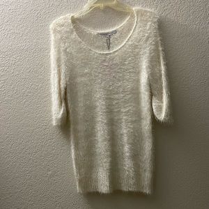 Soft, Fuzzy Collective Concepts White 3/4 Sleeve Sweater